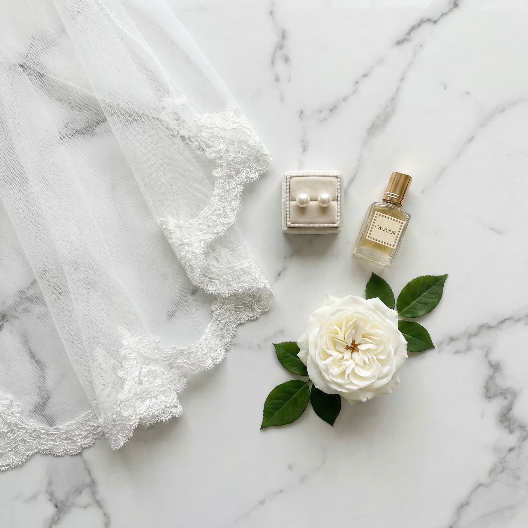 Bridal accessories flat lay